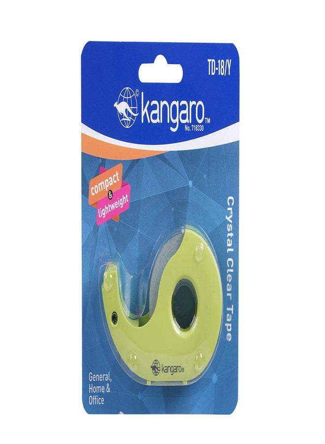 Ondesk Kangaro Desk Essentials TD-18Y Crystal Clear Tape Dispenser Blister | Compact & Lightweight | Stainless Steel Blades | Tape Included | Pack of 4 | Color May Vary - Image 1