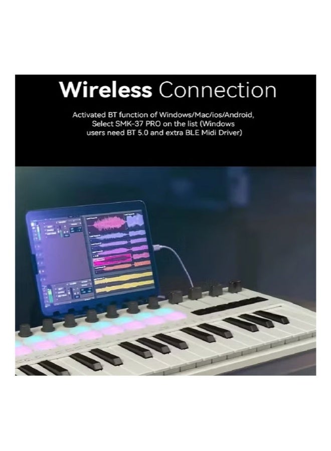 M-VAVE SMK-37 PRO Keyboard MIDI Controller 37 Key 16 RGB Pads&8 Knobs Supports Wireless Connection Systems Software Operation - Image 5