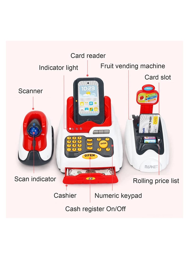 DMG TECH - Cash Register for Kids, Kids Cashier with Checkout Scanner, Pretend Play Cash Register Toy, Fruit Card Reader, Play Money and Grocery Play Food Set, Educational Toy for Boys & Girls Gifts Toddlers - Image 1