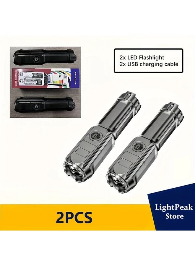 2pcs Portable Mini LED Flashlight USB Rechargeable Zoomable Fishing Light 3 Modes - Image 1