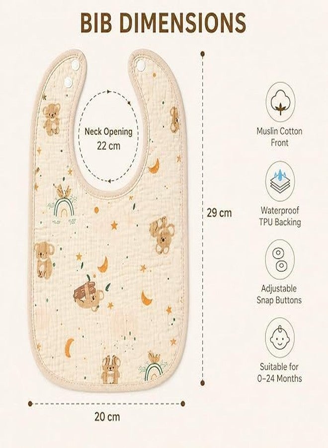 ZURATO Muslin Cotton Baby Bibs for 0–24 Months | Soft Absorbent Feeding & Drooling Bibs with Adjustable Snap Buttons and Water Resistant Inner Layer, Soft Washable Feeding Napkin (1) - Image 4