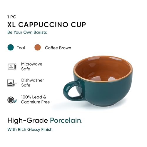 Shay Large Ceramic Coffee Cup, 1pc, Teal Green, 320ml | Cappuccino Cup | Glossy Finish | Premium Porcelain Coffee Mug | Microwave Safe (XL Cuppa 1pc - Teal Green) - Image 3