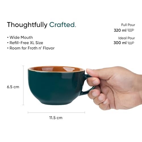 Shay Large Ceramic Coffee Cup, 1pc, Teal Green, 320ml | Cappuccino Cup | Glossy Finish | Premium Porcelain Coffee Mug | Microwave Safe (XL Cuppa 1pc - Teal Green) - Image 4