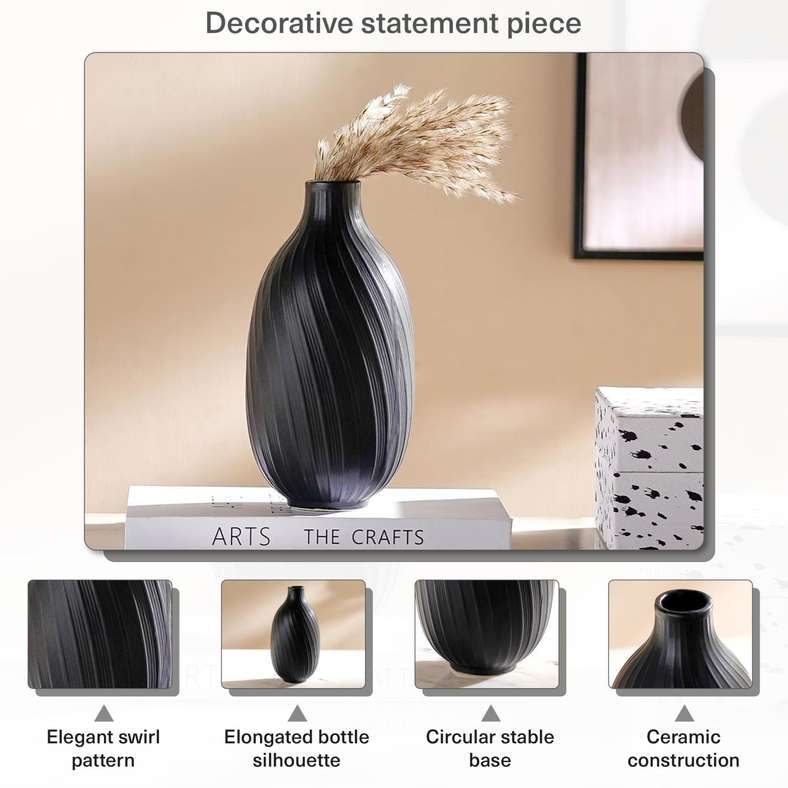 Pan Home Black Ceramic Swirl Vase for Home Decor - Image 5
