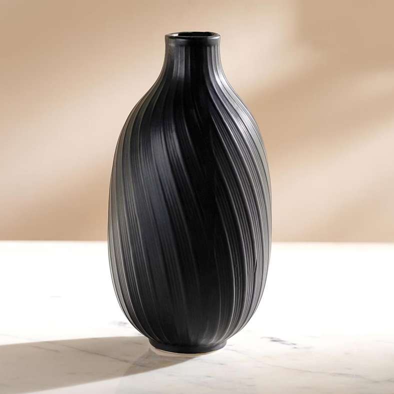 Pan Home Black Ceramic Swirl Vase for Home Decor - Image 2