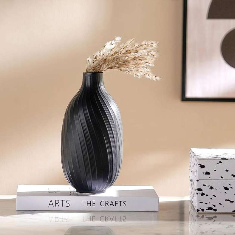 Pan Home Black Ceramic Swirl Vase for Home Decor - Image 1