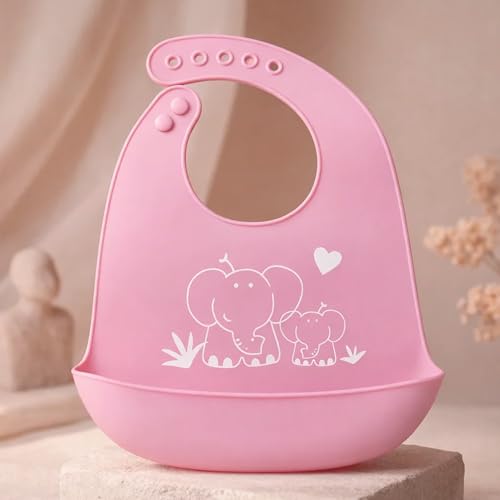 BabyGo Silicone Baby Bib for Feeding & Weaning Infants & Toddlers |Waterproof, Washable & Reusable | Adjustable Neckline, Lightweight & Foldable Bib with Deep Food Catcher Pocket |Pink (Pack of 1) - Image 4