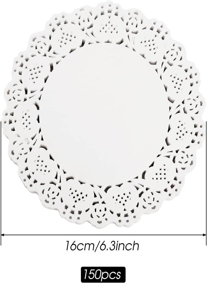 Rosojodg 150 Pcs 6 inch White Lace Paper Doilies Disposable Round for Buffet Cake Fried Food Party Wedding Tableware Decoration, Disposable Doilies Kitchen and Table Linens, Small Paper Doilies - Image 2