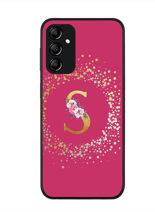 Stylizedd Cover for Samsung Galaxy M14 5G Case , Rugged Black Slim fit Phone Cases - Custom Monogram Initial Letter Floral Pattern Alphabet -S (Dark Pink Rose) - Image 1