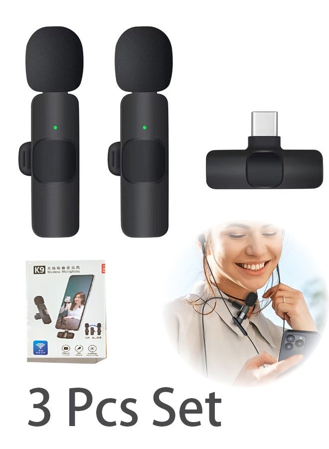 Wireless Lavalier Lapel Microphone for iPhone 15 and 16 Series/Android/Computer Bluetooth Mini Phone Microphones for Video Recording - 2 Clip on Mics with USB C Interface for Video Recording Interview Vlog Auto Sync and Noise Reduction 2.4 GHZ