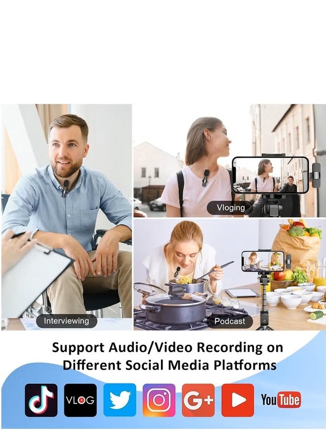 ميكروفون لاسلكي لافالير لابيل لأجهزة iPhone 15 و16 Series/Android/الكمبيوتر، ميكروفونات هاتف صغيرة بتقنية البلوتوث لتسجيل الفيديو - 2 ميكروفون بمشبك مع واجهة USB C لتسجيل الفيديو والمقابلات والمدونات الصوتية والمزامنة التلقائية وتقليل الضوضاء 2.4 جيجاهرتز - Image 2