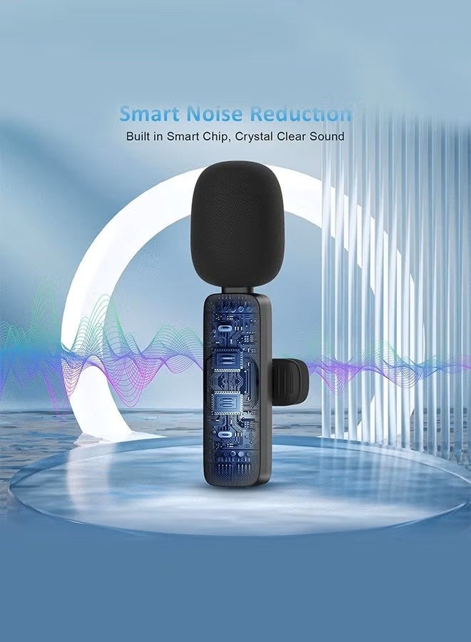 ميكروفون لاسلكي لافالير لابيل لأجهزة iPhone 15 و16 Series/Android/الكمبيوتر، ميكروفونات هاتف صغيرة بتقنية البلوتوث لتسجيل الفيديو - 2 ميكروفون بمشبك مع واجهة USB C لتسجيل الفيديو والمقابلات والمدونات الصوتية والمزامنة التلقائية وتقليل الضوضاء 2.4 جيجاهرتز - Image 3