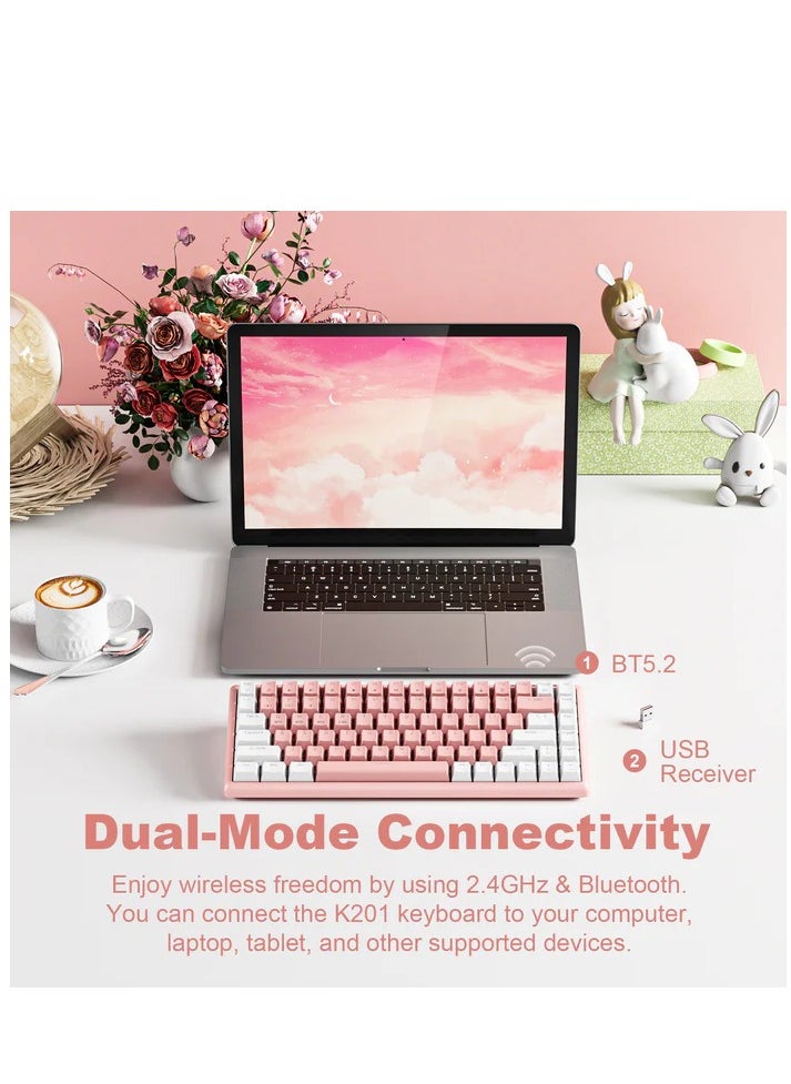 XTREMTEC - K201 80% Gaming Hybrid Mechanical Keyboard - Brown Switch -  3 Modes Bluetooth, Wireless & Wired (Pink White) - Image 1