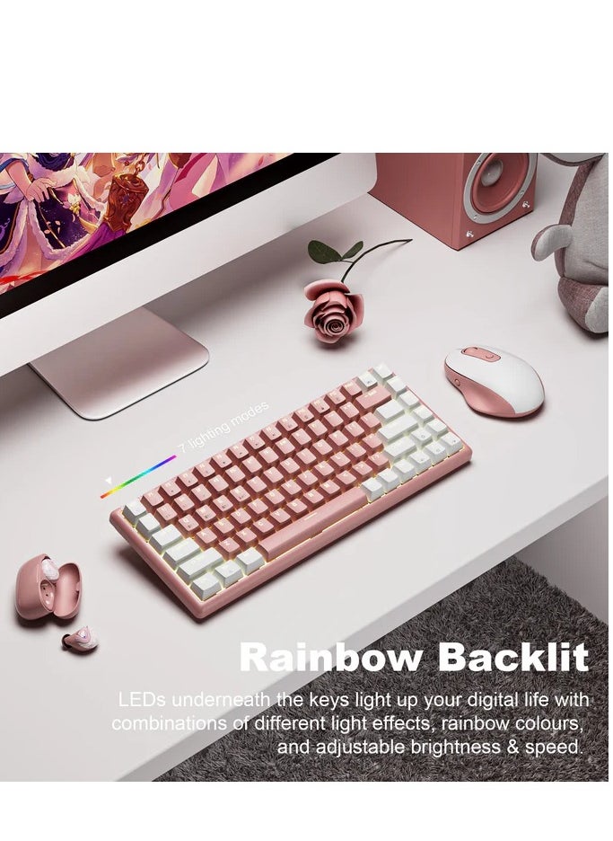 XTREMTEC - K201 80% Gaming Hybrid Mechanical Keyboard - Brown Switch -  3 Modes Bluetooth, Wireless & Wired (Pink White) - Image 1