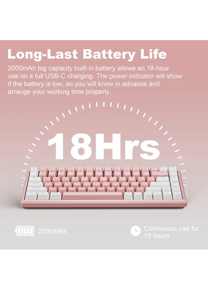 XTREMTEC - K201 80% Gaming Hybrid Mechanical Keyboard - Brown Switch -  3 Modes Bluetooth, Wireless & Wired (Pink White) - Image 1