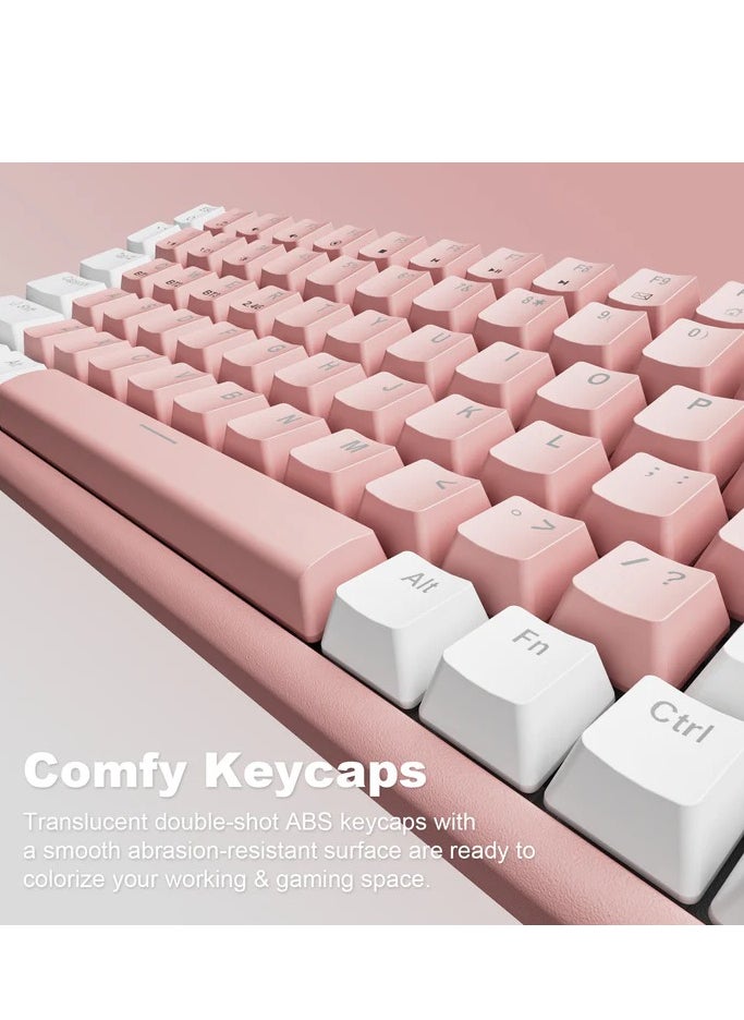 XTREMTEC - K201 80% Gaming Hybrid Mechanical Keyboard - Brown Switch -  3 Modes Bluetooth, Wireless & Wired (Pink White) - Image 1