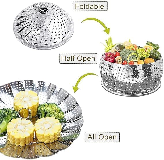 CREDSY MultiPurpose Stainless Steel Vegetable Steamer Basket Food Drain Bowl Basket Collapsible Steamer Baskets for Cooking Food Vegetables Momos and More Fits Various Pot Sizes - Image 2
