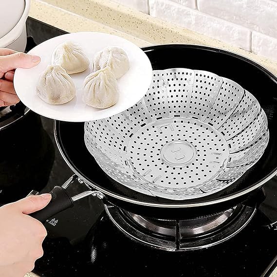 CREDSY MultiPurpose Stainless Steel Vegetable Steamer Basket Food Drain Bowl Basket Collapsible Steamer Baskets for Cooking Food Vegetables Momos and More Fits Various Pot Sizes - Image 5