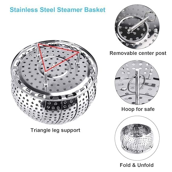 CREDSY MultiPurpose Stainless Steel Vegetable Steamer Basket Food Drain Bowl Basket Collapsible Steamer Baskets for Cooking Food Vegetables Momos and More Fits Various Pot Sizes - Image 3
