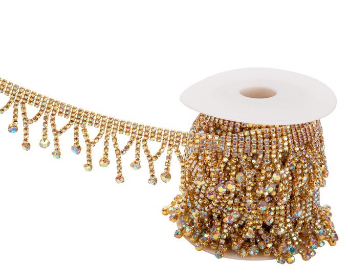 1 YARD TASSEL CRYSTAL RHINESTONE WITH COPPER BEADS CHAIN TRIM FOR EMBELLISHMENTSSEWINGAB