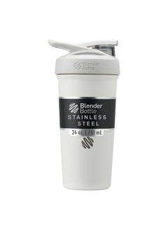 BlenderBottle Strada Shaker Cup Insulated Stainless Steel Water Bottle with Wire Whisk, 24-Ounce, White  - Image 1