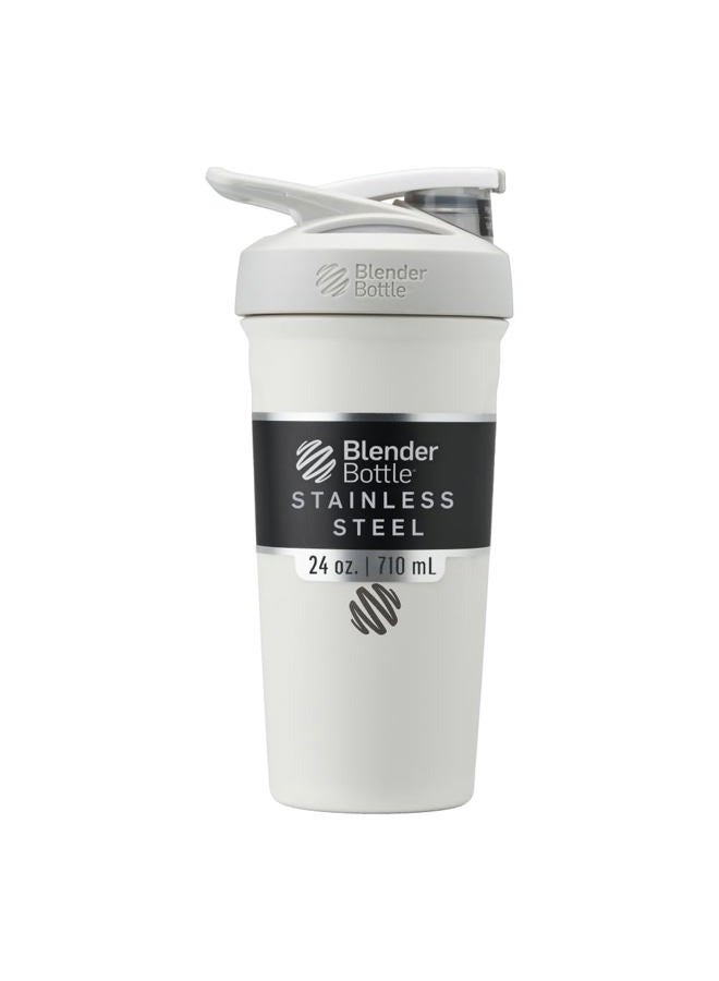 BlenderBottle Strada Shaker Cup Insulated Stainless Steel Water Bottle with Wire Whisk, 24-Ounce, White  - Image 1