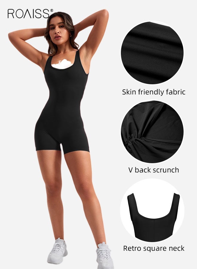 roaiss Sleek Black Backless Jumpsuit for Women Sleeveless Waist Cutout Design with Elegant Pleated Details Stretchy Bodycon Romper with Adjustable Straps Comfortable High Waist Fit - Image 4