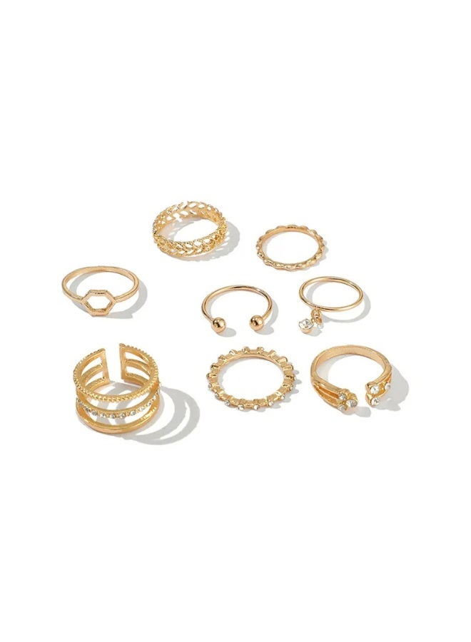 Osluxe Gold Plated Gold-Toned Contemporary Stackable Rings Set of 8 for Women – OSL-100 - Image 4