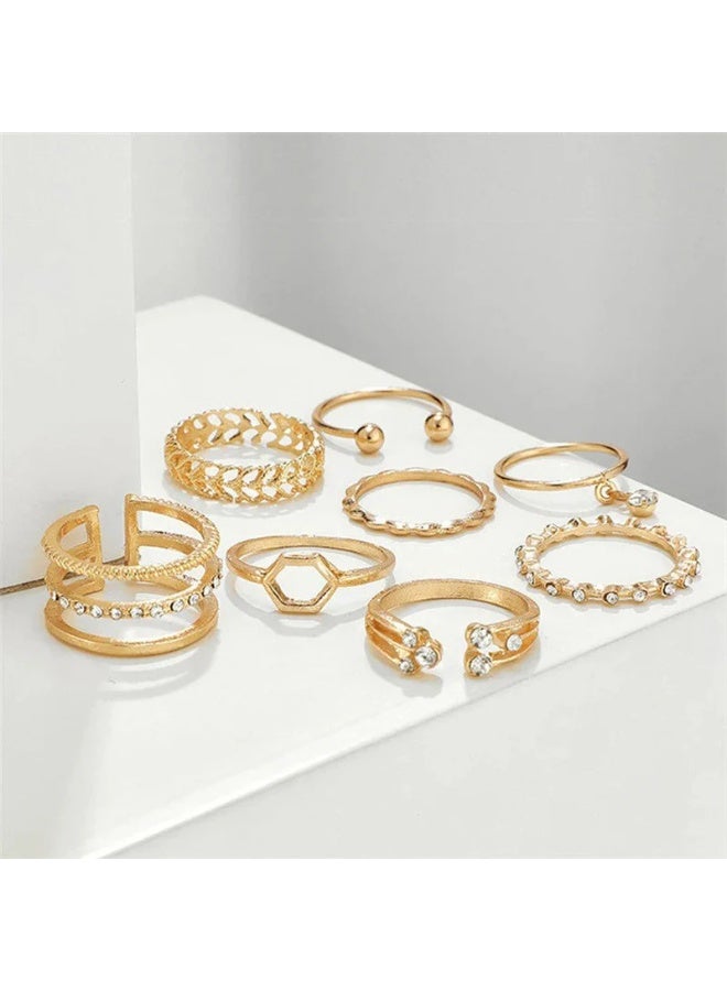 Osluxe Gold Plated Gold-Toned Contemporary Stackable Rings Set of 8 for Women – OSL-100 - Image 1
