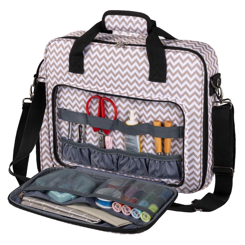 BAGLHER Cross Stitch & Embroidery Organizer Bag - Large Portable Project Storage with 3 Compartments, Travel Friendly Carrying Case for 11.2" Hoops, Threads, Supplies (Stripe) - Image 1