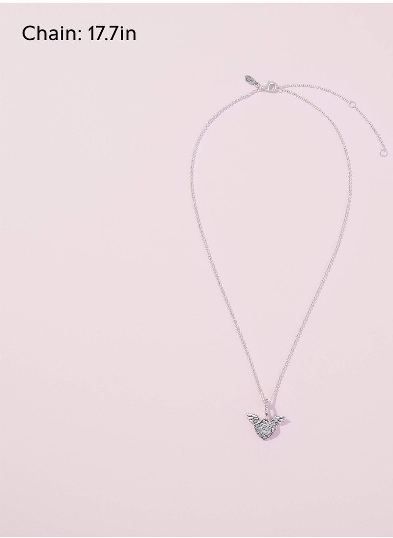 Pandora Violet - PANDORA Jewelry Pave Heart Wings Cubic Zirconia Necklace in 925 Sterling Silver - Image 1