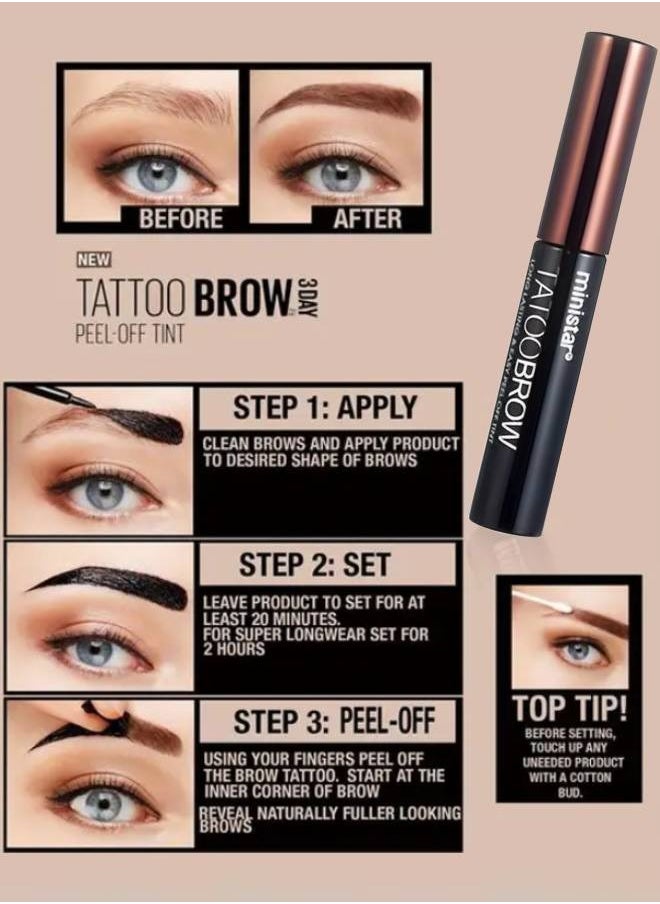 Ministar - Tattoo Brow Peel Off Tint Long Lasting and Easy 3 Days Peel Off Tint Tattoo Eyebrow Gel Enriched with Royal Jelly and Aloe Vera Waterproof and Smudge proof Peel Off Tint Light Brown - Image 1