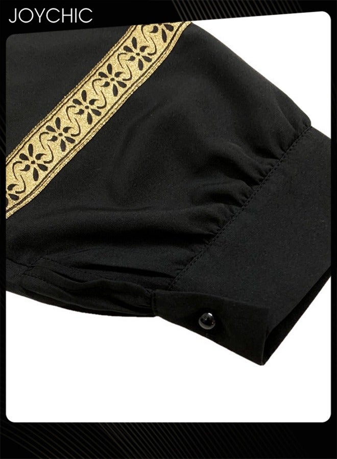 Joychic فستان طويل تقليدي نسائي مسلم بأسلوب عرقي بلون موحد بأكمام طويلة وعباءة قابلة للتنفس مع جيوب ملابس صلاة ماكسي - Image 3