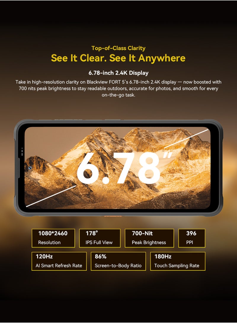 Blackview FORT 5 Smartphone 12GB+256GB Octa Core Helio G100 108MP Camera 5000mAh 33W Fast Charge Dual SIM Mobile Phone Cyber Yellow - Image 3