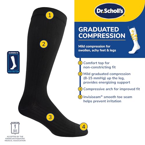 Dr. Scholl's Mens Graduated Compression Over The Calf - 2 & 3 Pair Packs Energizing Comfort And Fatigue Relief Casual Sock, Charcoal Heather, 7-12 US - Image 3