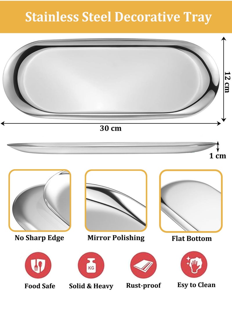 DURKU Elegant Silver Stainless Steel Tray - Multi-Functional Organizer for Jewelry, Fragrances, and More - Stylish Addition to Dresser, Vanity, or Counter - 30 CM Size - Image 2