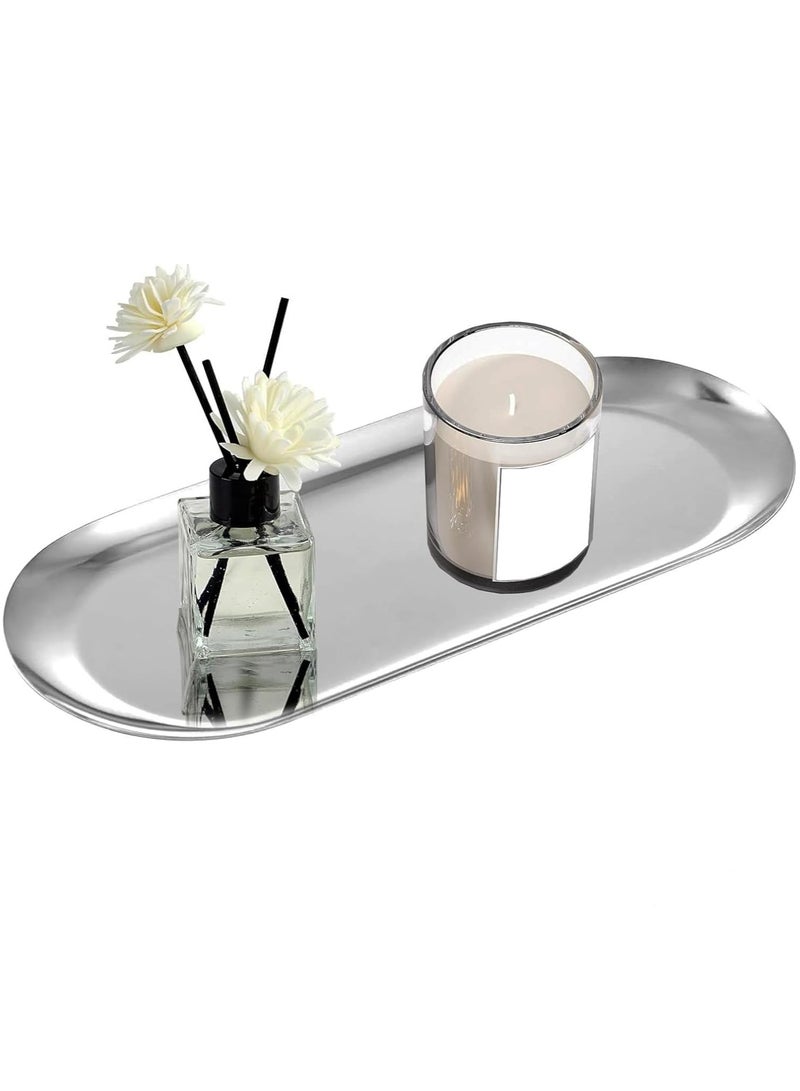 DURKU Elegant Silver Stainless Steel Tray - Multi-Functional Organizer for Jewelry, Fragrances, and More - Stylish Addition to Dresser, Vanity, or Counter - 30 CM Size - Image 1