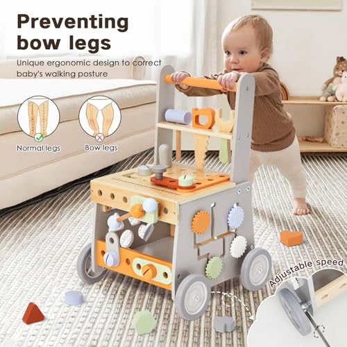 labebe Wooden Baby Walker Baby Push Walker Tool Toy for Toddlers Adjustable Speed Baby Walker with Wheel Learning Activity Walker for Girls Boys - Image 5