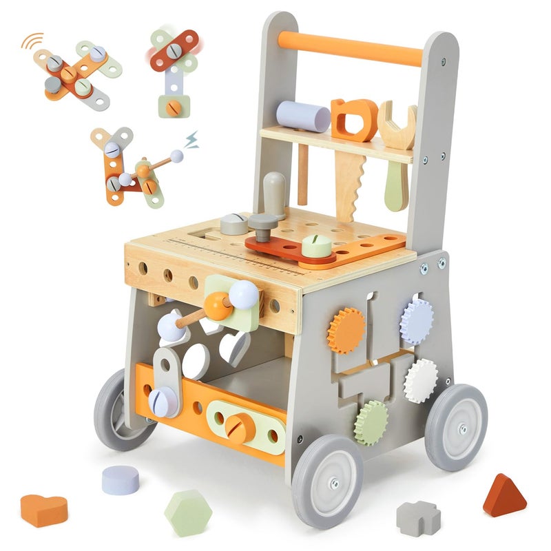 labebe Wooden Baby Walker Baby Push Walker Tool Toy for Toddlers Adjustable Speed Baby Walker with Wheel Learning Activity Walker for Girls Boys - Image 3