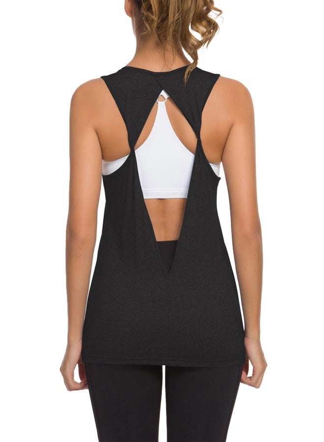 gowwim Womens Open Back Workout Tops Athletic Yoga Vests Backless Sleeveless Tank Tops (Black-01, Medium)  - Image 1