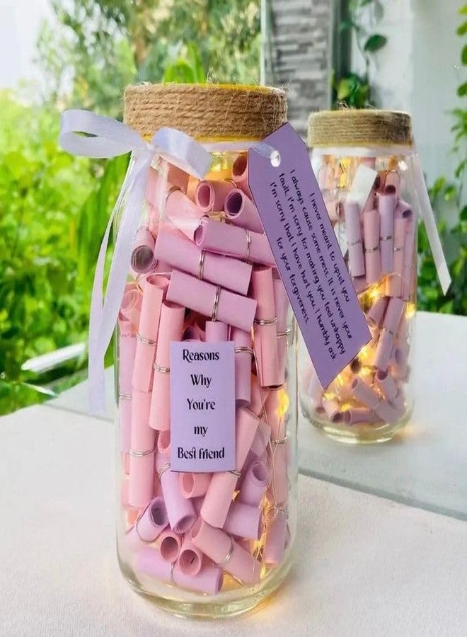 ANISHOP Reasons Why I Love You Message Bottle With Light - Handmade Art for Loved Ones, Birthday, Anniversary, Valentine's Day (Pink Love Message Chits) - Image 1