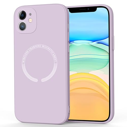 Meliya Magnetic Case for iPhone 11 Phone Case with MagSafe, Camera Protection Ultra Slim Shockproof Bumper Liquid Silicone Case with Microfiber Lining, Grass Purple - Image 1