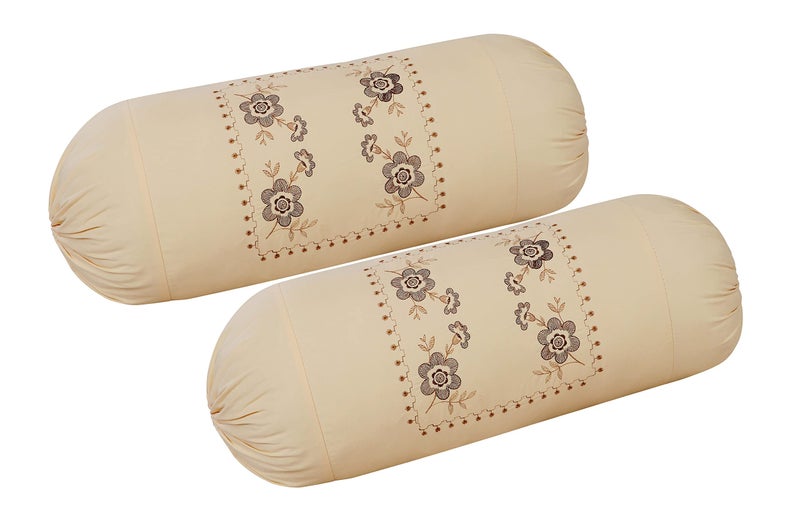 Rj Products ¢ Pure Cotton Fabric Embroidered Bolsters Cover - Skin (Light Gold, Standard) Pack of 2 Piece - Image 4