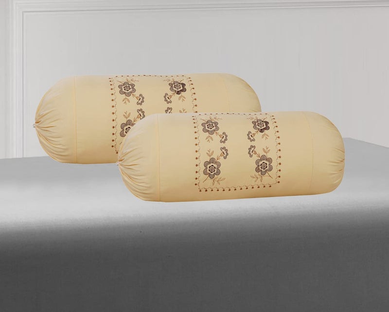 Rj Products ¢ Pure Cotton Fabric Embroidered Bolsters Cover - Skin (Light Gold, Standard) Pack of 2 Piece - Image 2