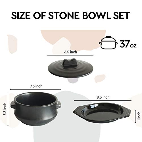 ElinCube Korean Stone pot with Lid & Platter, Clay Pot for Cooking Hot Pot Dolsot Bibimbap and Soup Cookware - Image 2