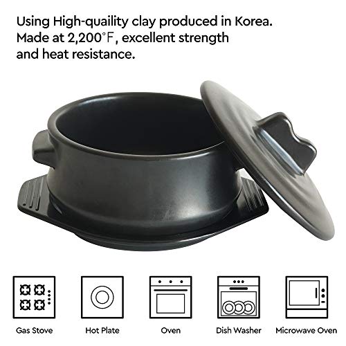 ElinCube Korean Stone pot with Lid & Platter, Clay Pot for Cooking Hot Pot Dolsot Bibimbap and Soup Cookware - Image 4