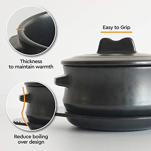 ElinCube Korean Stone pot with Lid & Platter, Clay Pot for Cooking Hot Pot Dolsot Bibimbap and Soup Cookware - Image 3