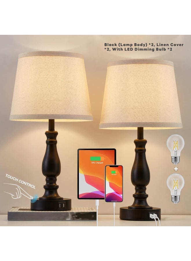 Onelight Black and White Table Lamps Set of 2 with Small Lamp Shade - Bedside Lamp with USB Charging Port, 3-Way Dimming for Nightstand, Desk, Office - Image 4