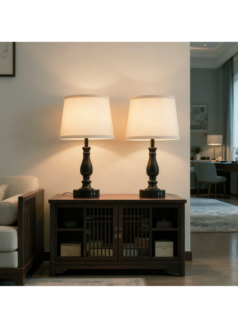 Onelight Black and White Table Lamps Set of 2 with Small Lamp Shade - Bedside Lamp with USB Charging Port, 3-Way Dimming for Nightstand, Desk, Office - Image 1