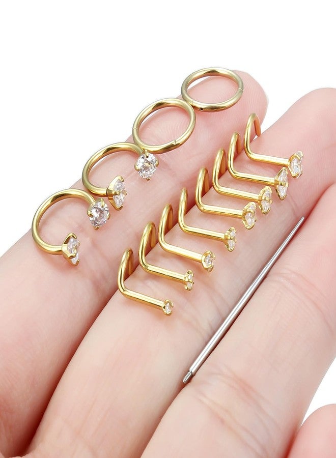 Hoeudjo 18G Horseshoe Nose Ring Surgical Steel Hinged Nose Hoops for Women Nose Studs 1.5MM/2MM/2.5MM/3MM Cubic Zirconia Gold Corkscrew Nostril Ring Body Piercing Jewelry for Women Men - Image 4